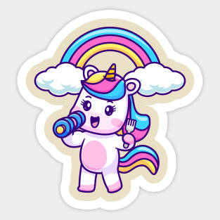 Cute Unicorn With Dumbbell and Fork Cartoon Sticker